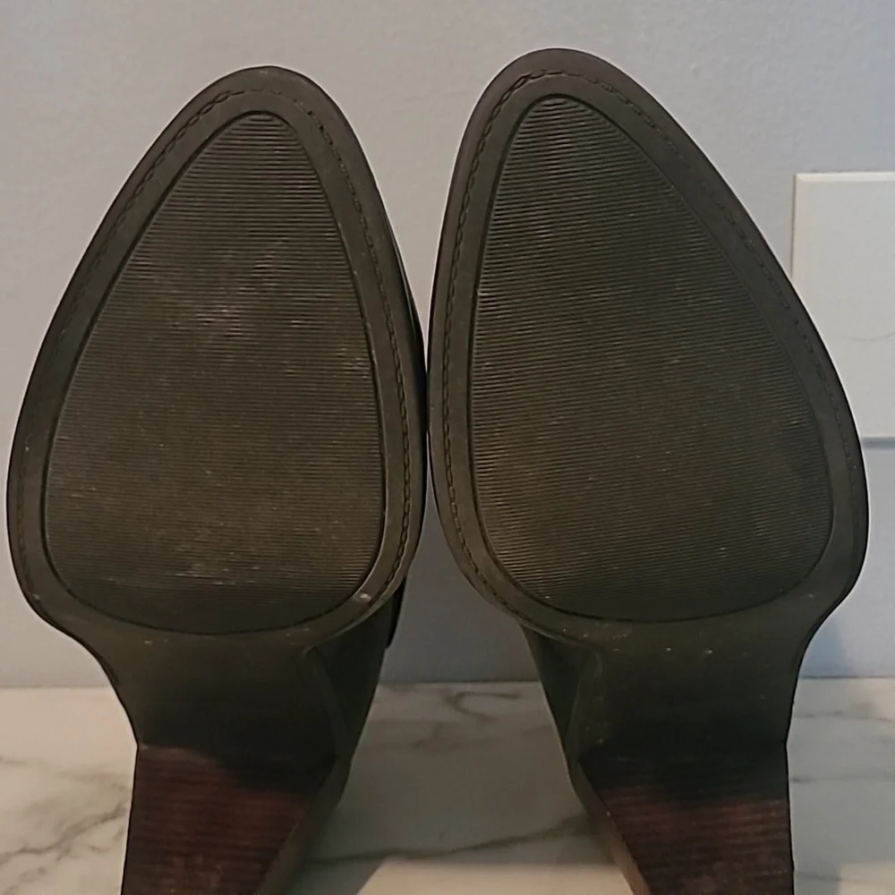 Lucky Brand Nycott Black Leather Heeled Back Zip Ankle Boots Booties 10 Casual